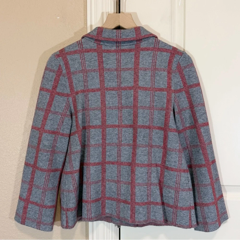 Anthropologie Moth Gray Red Plaid Collared Sweater Jacket - Picture 7 of 16